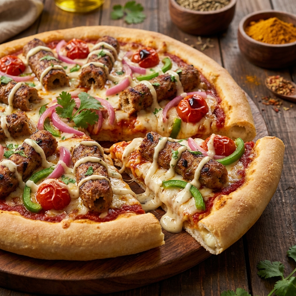 Stuffed Seekh Kabab Pizza
